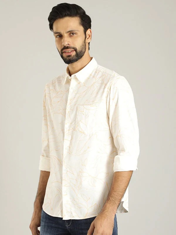 Indian Terrain Men All Over Print White Shirt